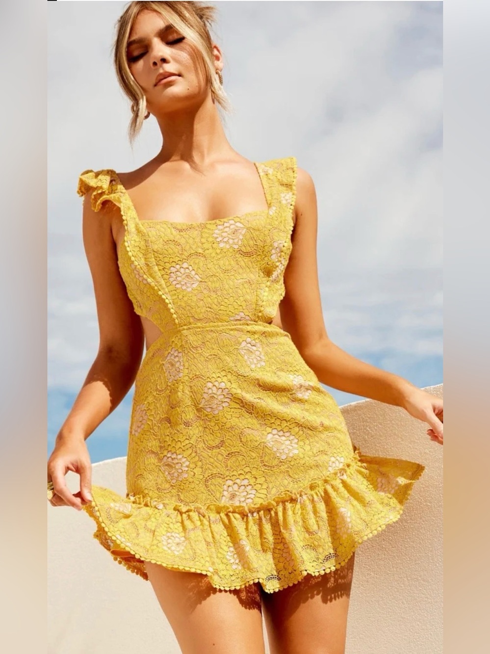Yellow Lace Mini Dress- Medium| Concert Festival Date Night